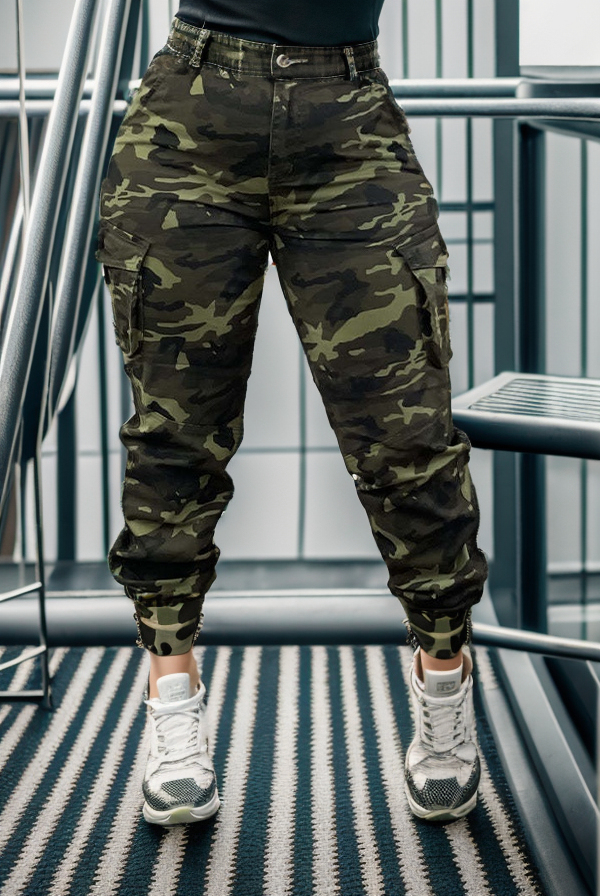 Camo Print Flap Pocket Cargo Pants