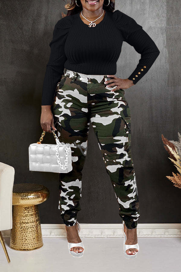 Camo Print Flap Pocket Cargo Pants