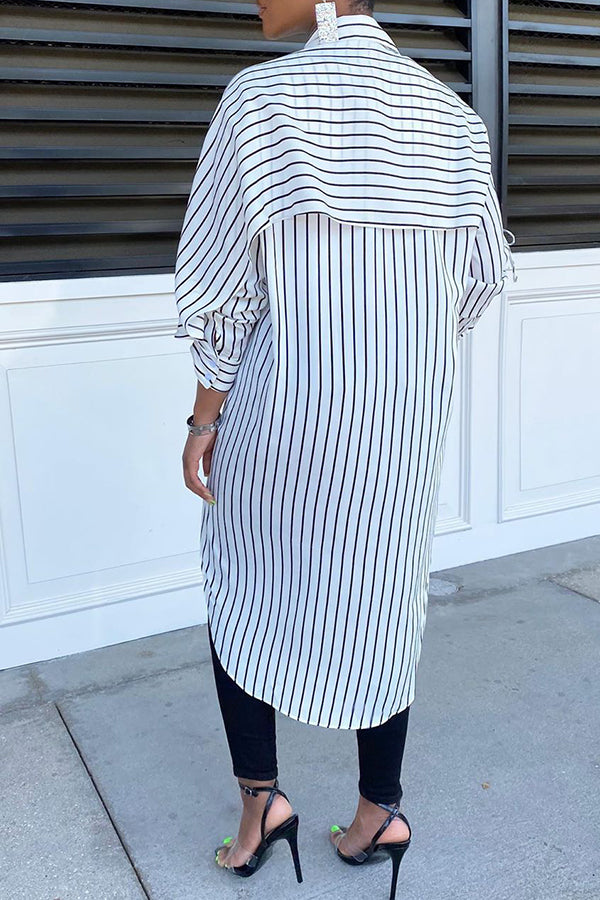 Irregular Striped Lapel Long Shirt