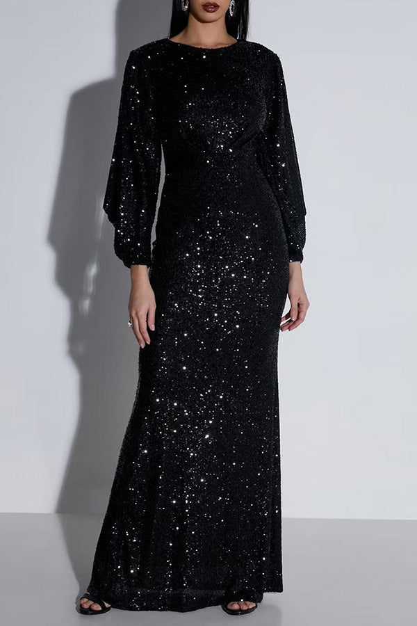 Fashion Sequin Lantern Sleeve Dress