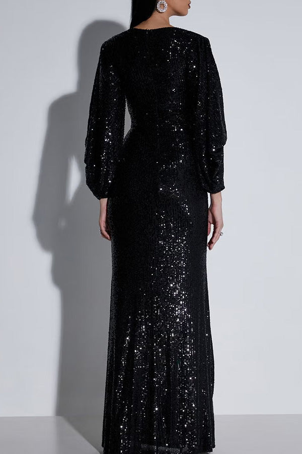 Fashion Sequin Lantern Sleeve Dress