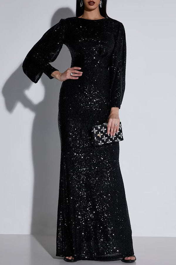 Fashion Sequin Lantern Sleeve Dress