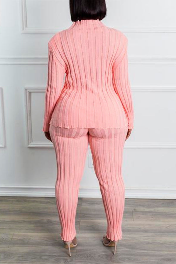 Casual Cable Knit Long Sleeves Top & Pants Set