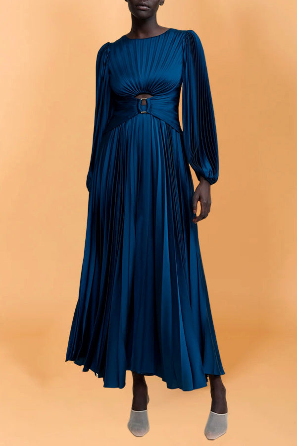 Chic Lantern Sleeve Pleated Maxi Dress