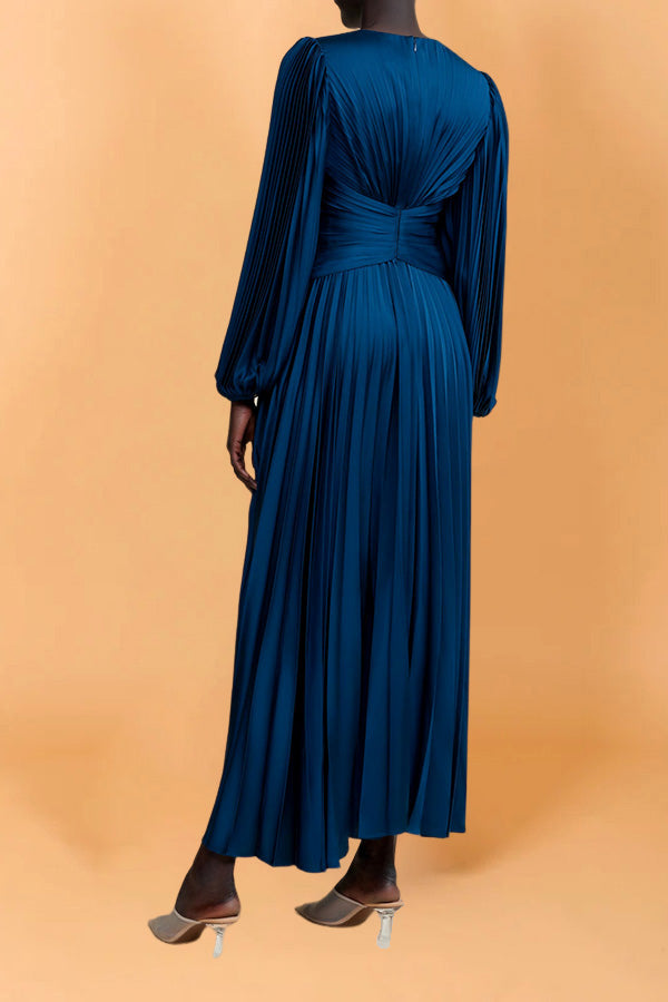 Chic Lantern Sleeve Pleated Maxi Dress