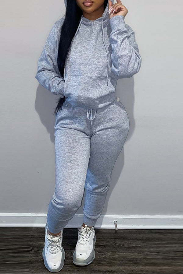 Solid Color Hooded Drawstring Sweatsuits