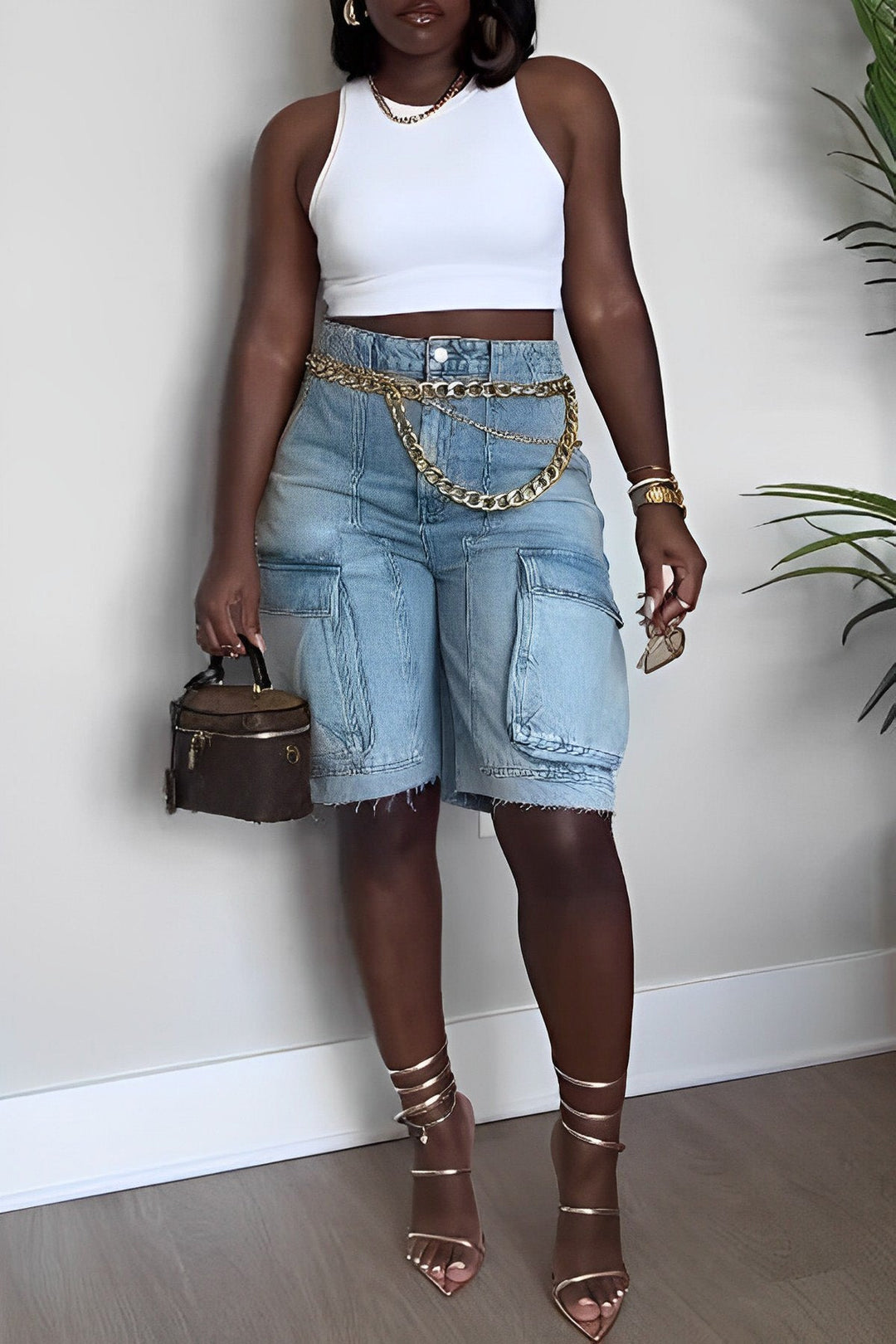 Stunning Flap Pocket High Waist Denim Shorts