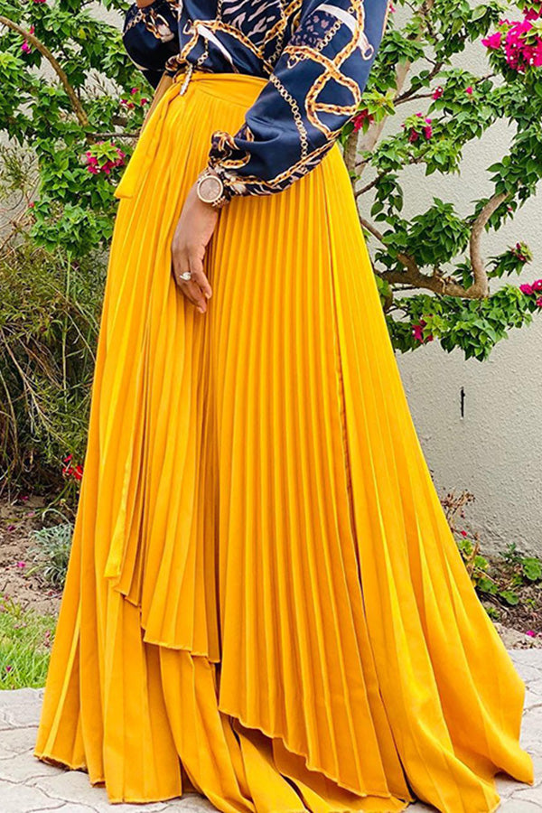 Knotted Layered Pleated Maxi Skirt