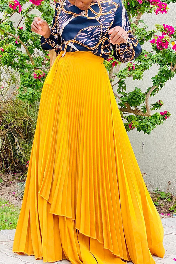 Knotted Layered Pleated Maxi Skirt