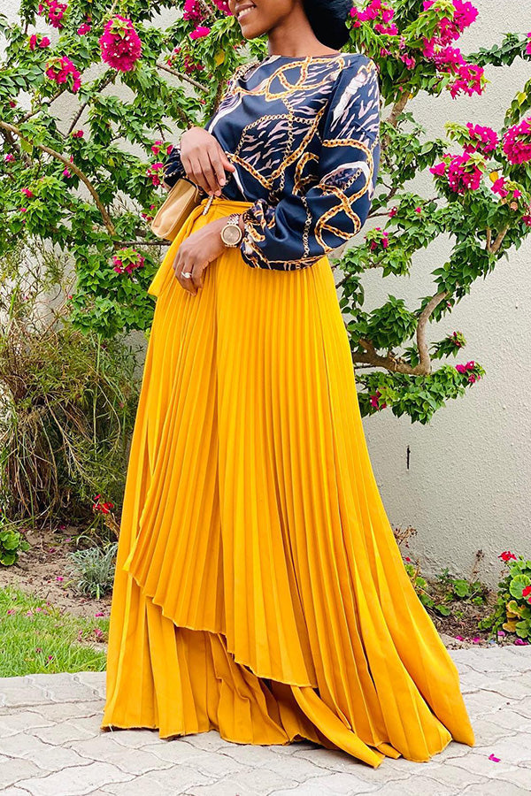 Knotted Layered Pleated Maxi Skirt