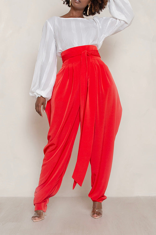 High Waist Belted Drop Crotch Pants