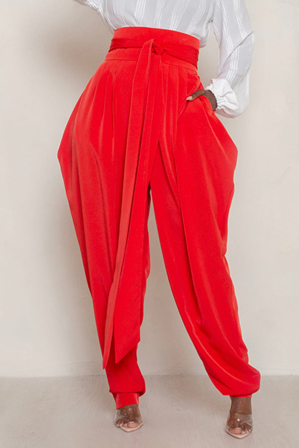 High Waist Belted Drop Crotch Pants