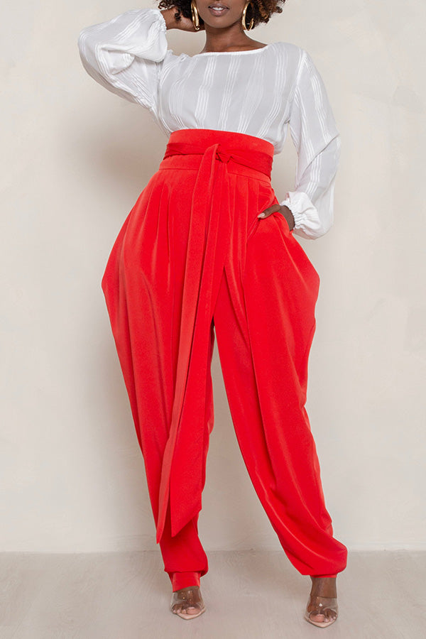 High Waist Belted Drop Crotch Pants