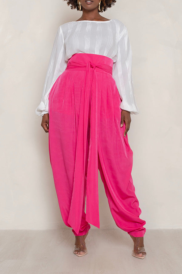 High Waist Belted Drop Crotch Pants