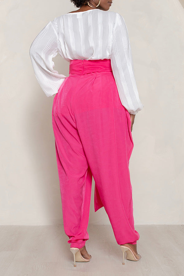 High Waist Belted Drop Crotch Pants