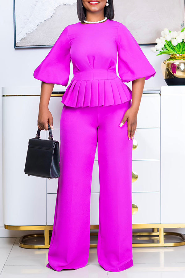 Pleated Panel Top & Wide-Leg Pants Set