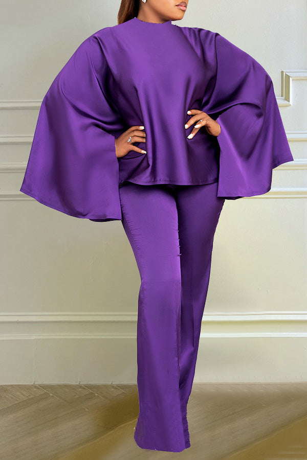 Batwing Sleeve Top & Straight Leg Pants Set