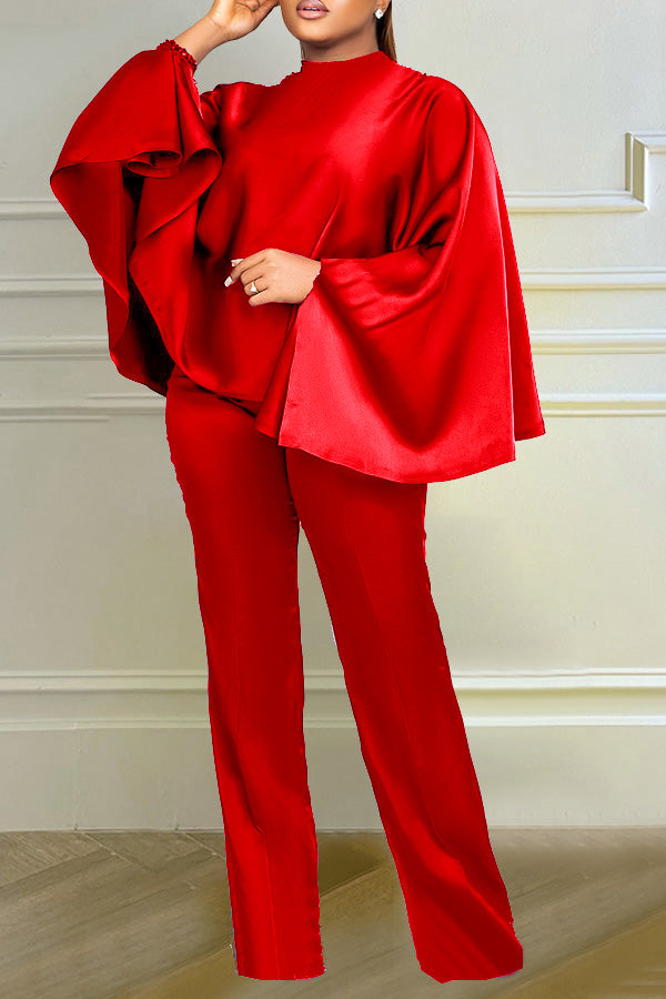 Batwing Sleeve Top & Straight Leg Pants Set