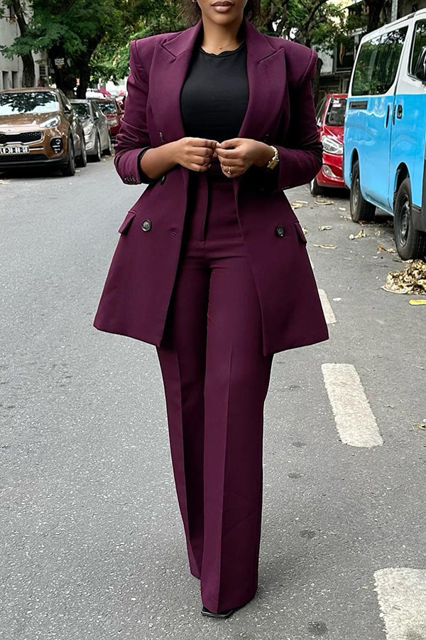 Casual Solid Double Breasted Blazer & Pants Set