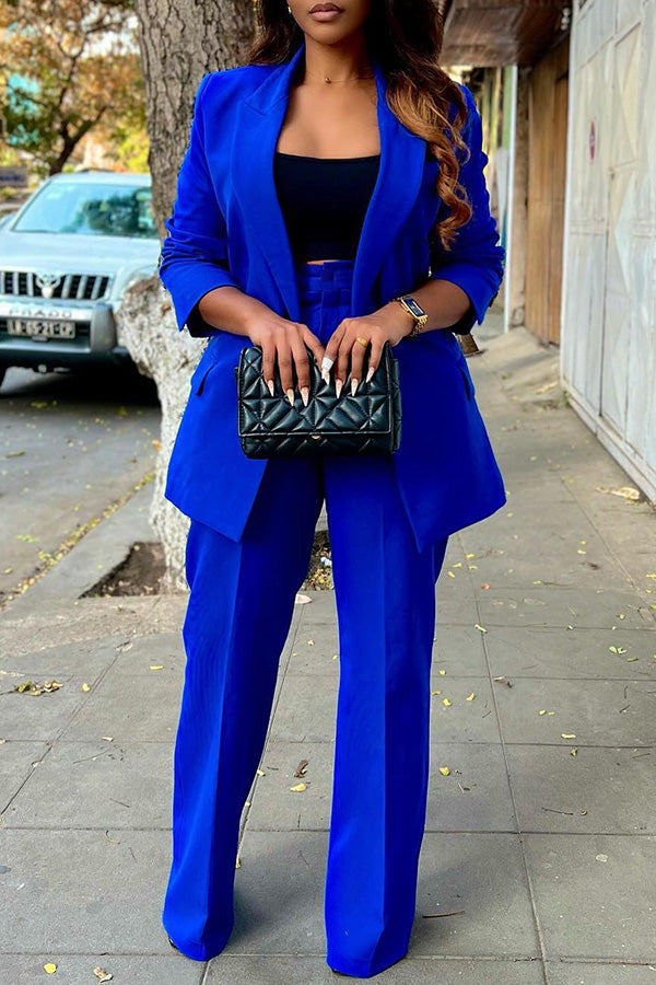 Casual Solid Double Breasted Blazer & Pants Set