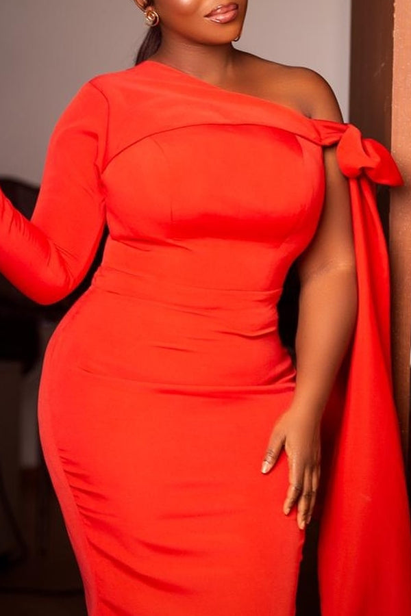 Elegant Oblique Shoulder Single Sleeve Dress