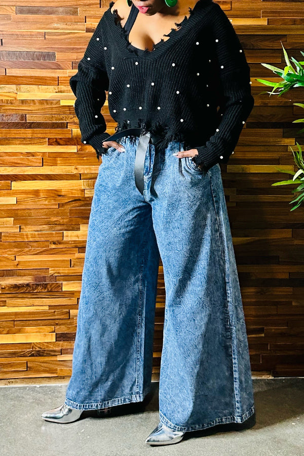 Acid Wash Wide Leg Jeans