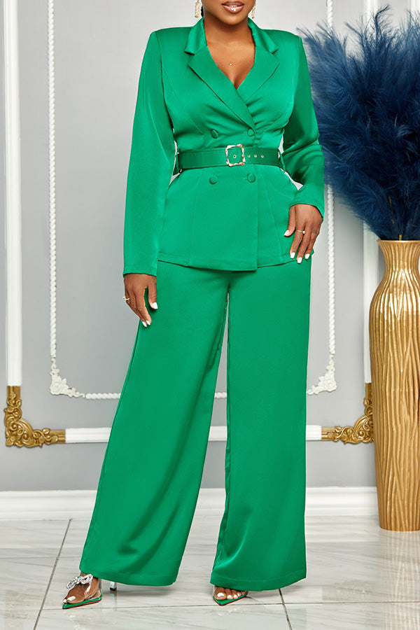 Double Breasted Blazer & Wide Leg Pants Set