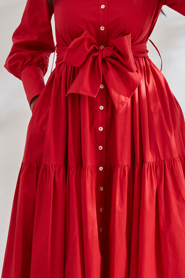 Lantern Sleeve Ruffle Hem Shirt Dress