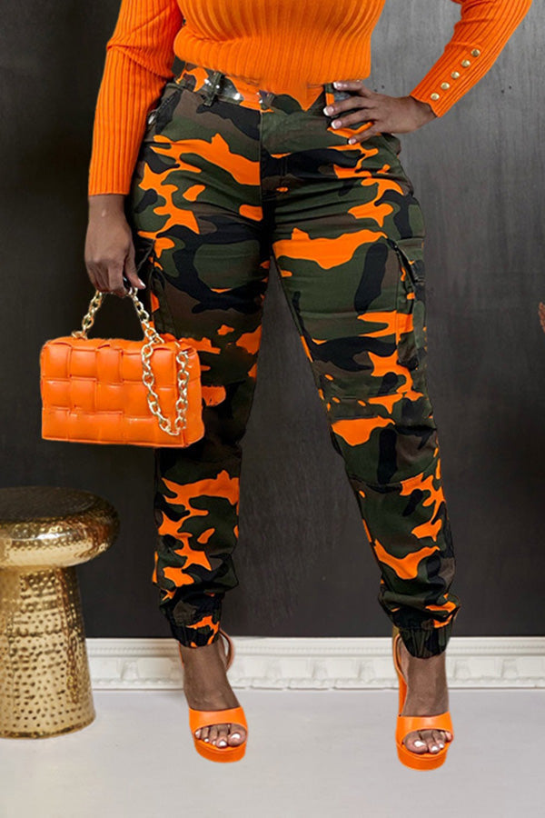 Camo Print Flap Pocket Cargo Pants