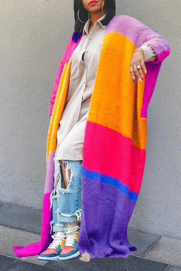 Stylish Colorblock Drop Shoulder Cardigan