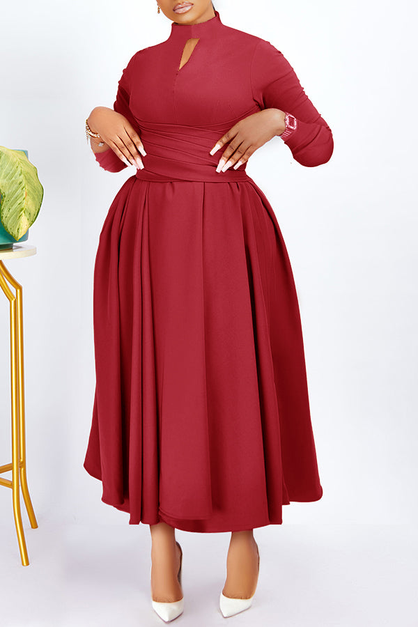 Elegant Mock Neck Cross Belt Fit & Flare Dress