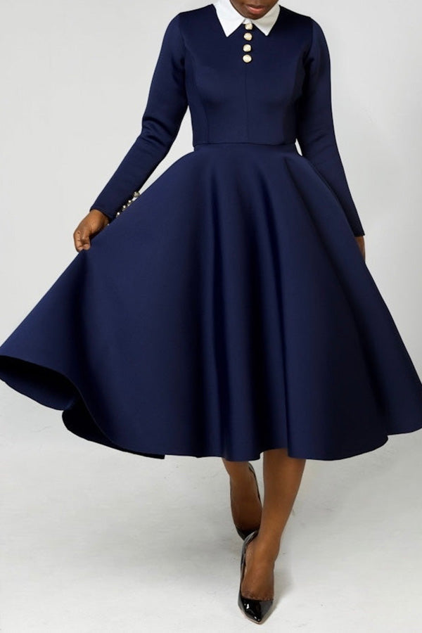 Lapel Button Classic Midi Dress