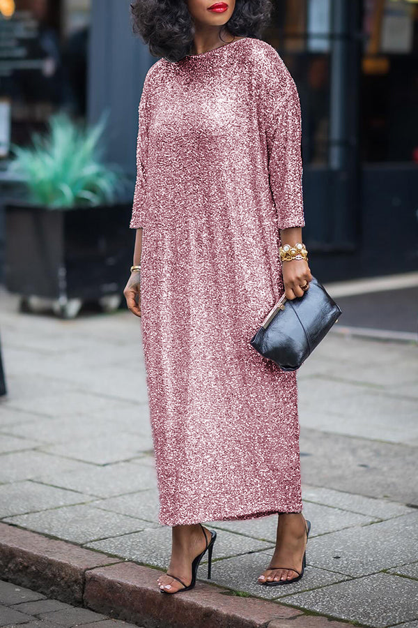 Glittery Sequin Drop Shoulder Maxi Dress