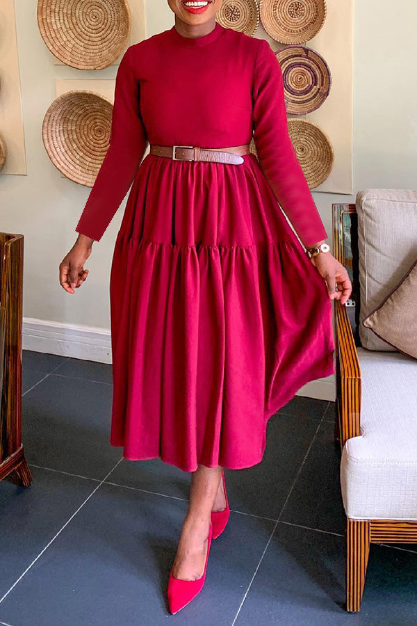 Stylish Long Sleeve Ruffle Hem Dress