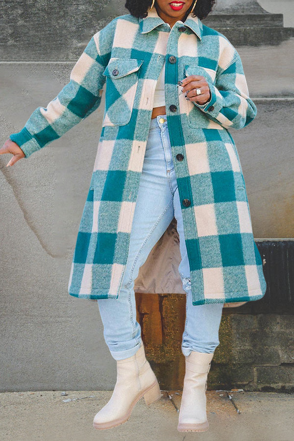 Colourful Plaid Flap Pocket Overcoat