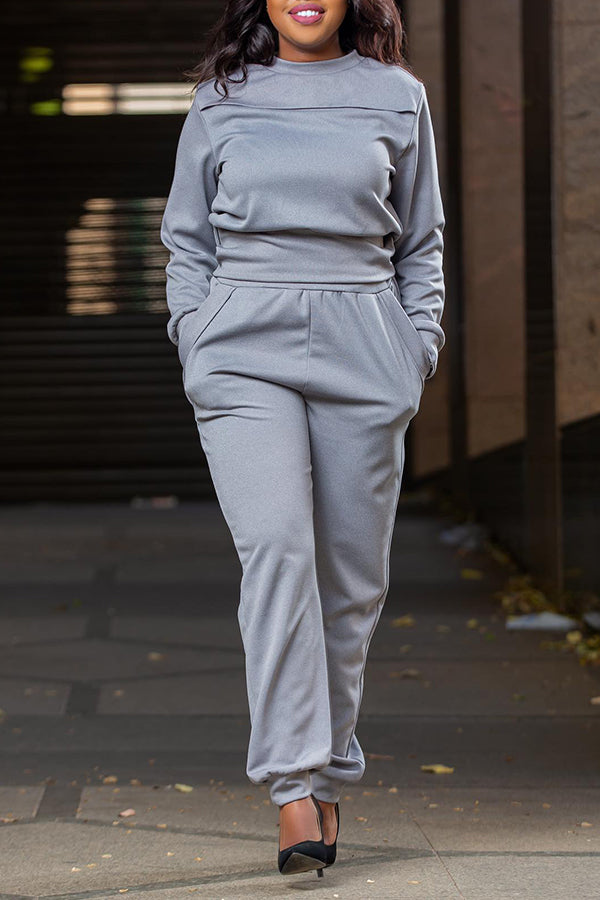 Casual Solid Color Side Pocket Sweatsuit