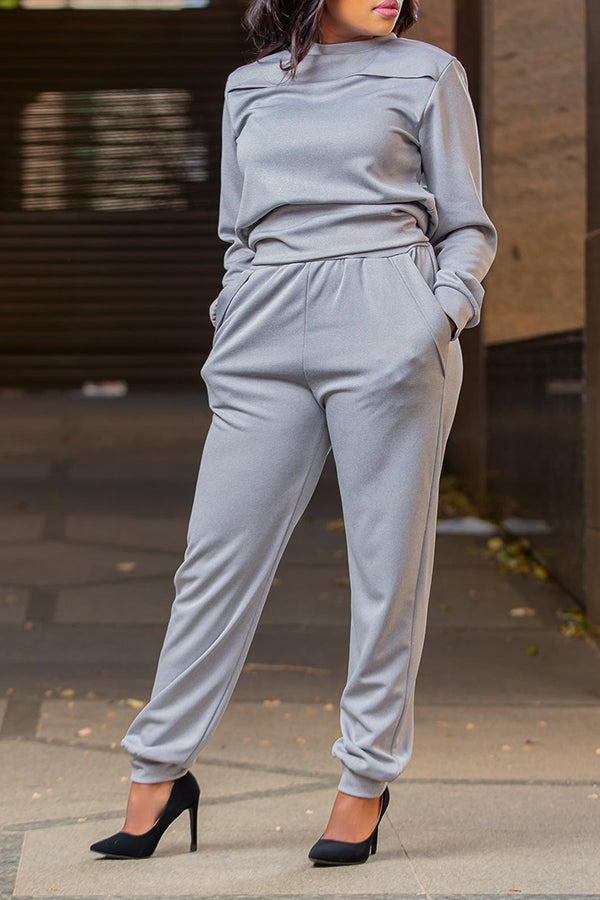 Casual Solid Color Side Pocket Sweatsuit