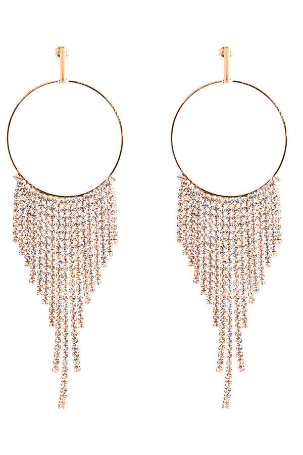 Diamond Hoop Tassel Earrings