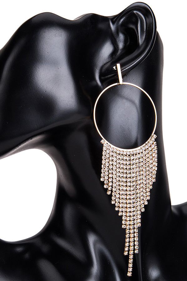 Diamond Hoop Tassel Earrings