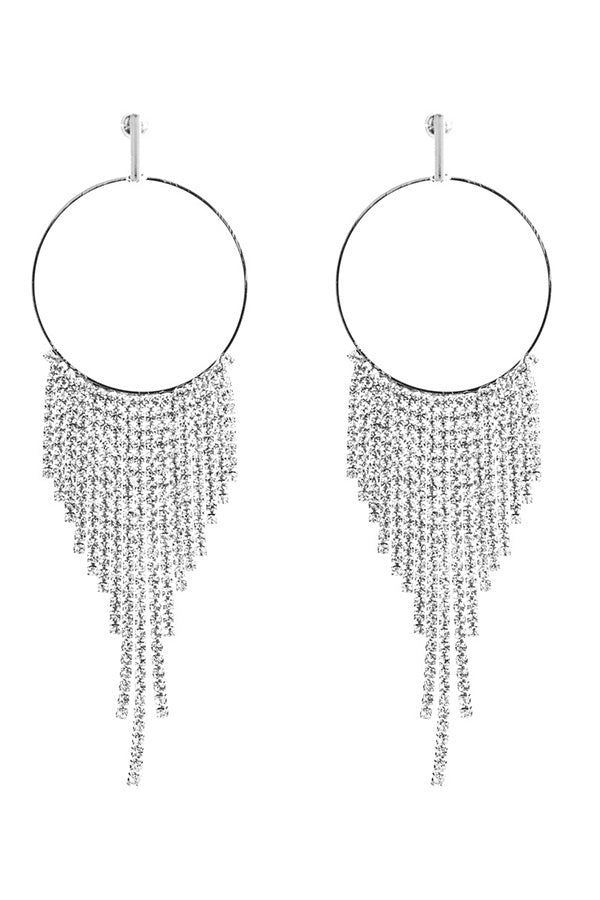 Diamond Hoop Tassel Earrings