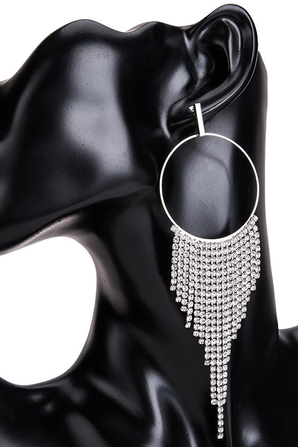 Diamond Hoop Tassel Earrings