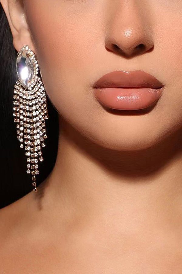 Glass Diamond Long Tassel Earrings