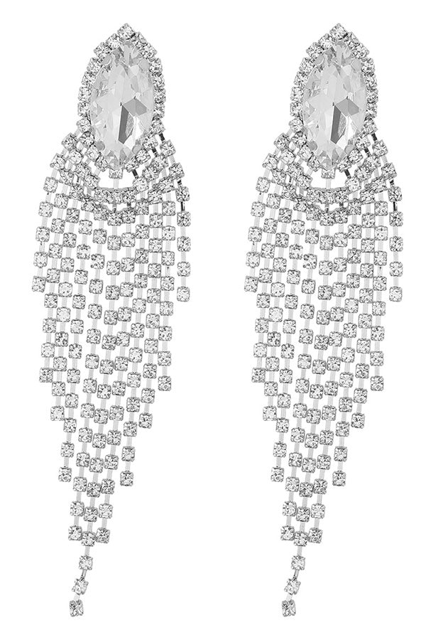 Glass Diamond Long Tassel Earrings