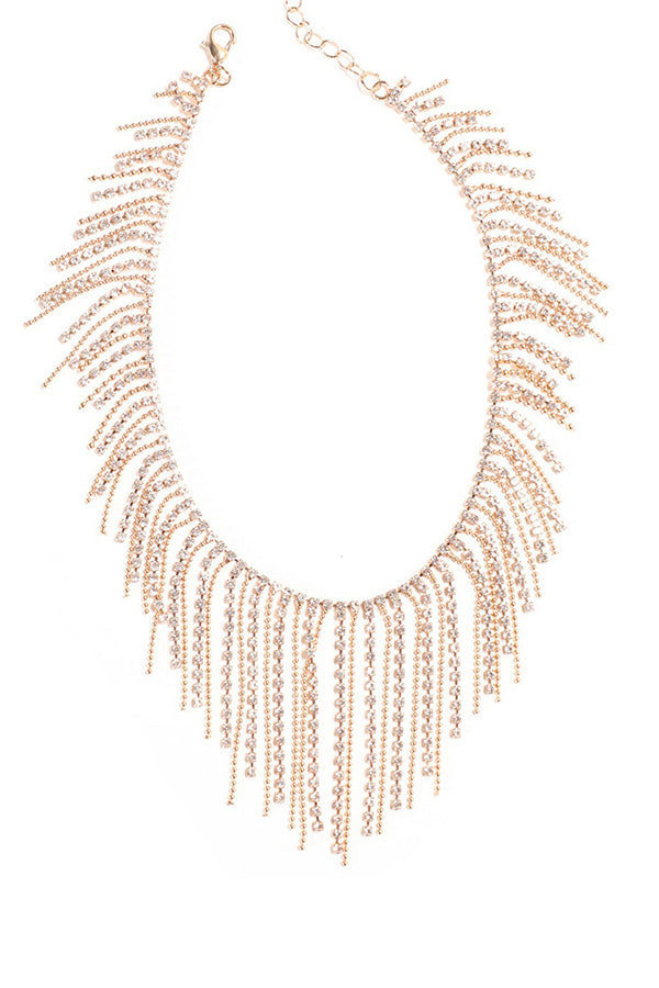 Sparkling Rhinestone Long Tassel Necklace