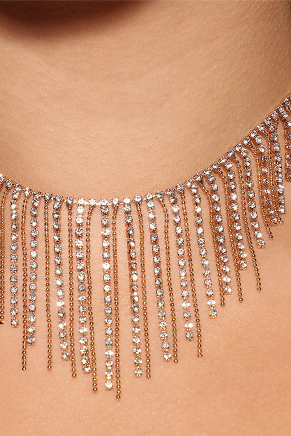 Sparkling Rhinestone Long Tassel Necklace