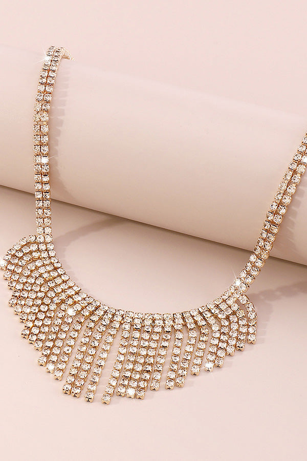 Sparkling Rhinestone Long Tassel Necklace