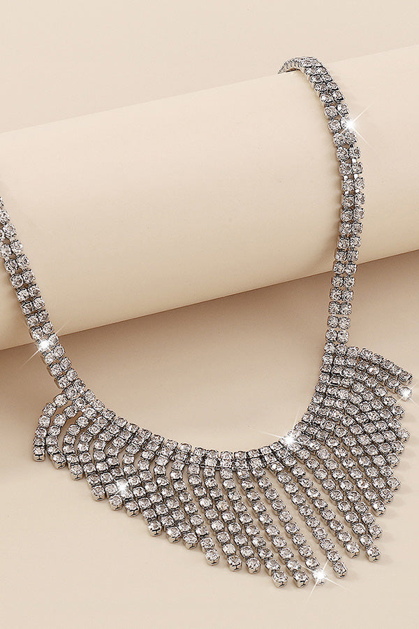 Sparkling Rhinestone Long Tassel Necklace