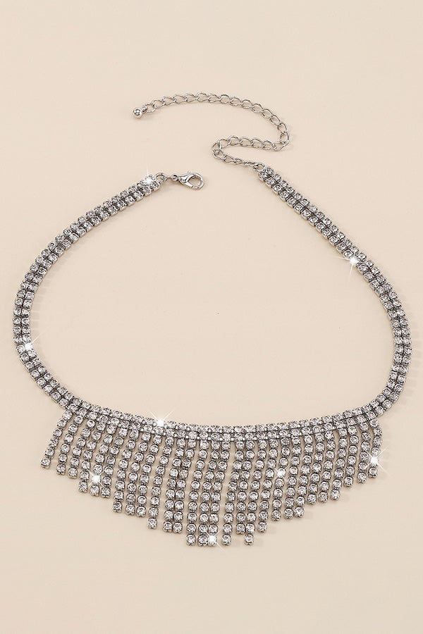 Sparkling Rhinestone Long Tassel Necklace