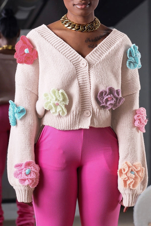 Chic 3D Colorful Flowers Cardigan