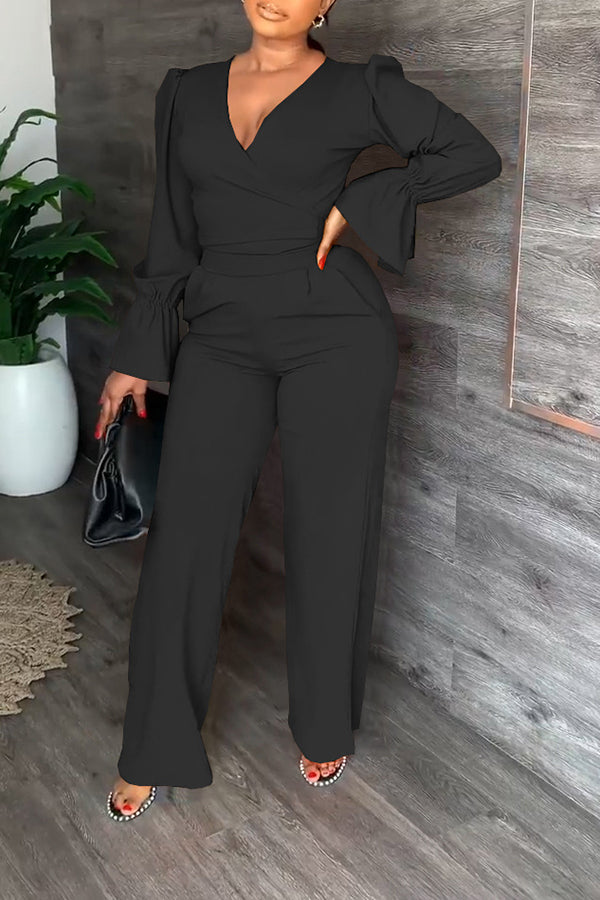 V-neck Flared Sleeve Pants Set